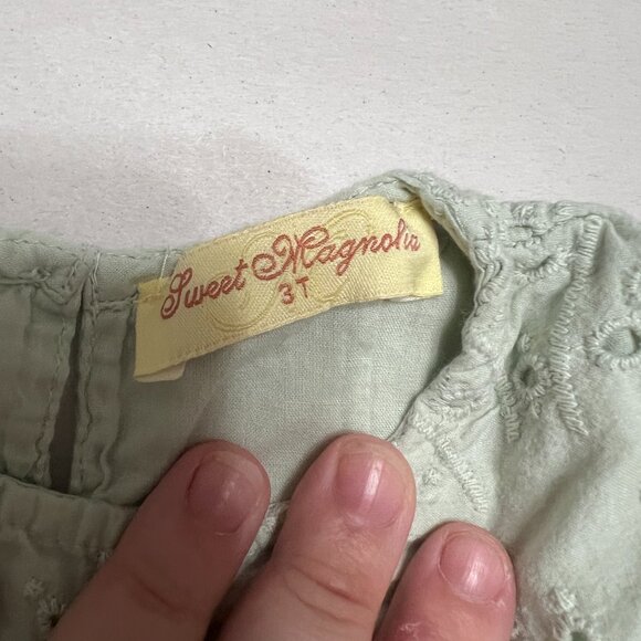 Sweet Magnolia Girls Dress 3T‎ Mint Green Eyelet Lace Flutter Sleeve Lined Cute - Picture 2 of 5